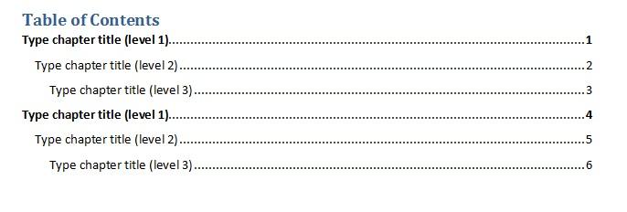 example of assignment table of contents